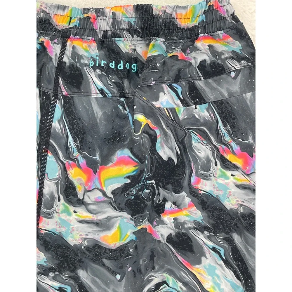 Birddogs Boom Gym Shorts Mens XL Grey Rainbow Marble Psychedelic Lined 6 Inseam